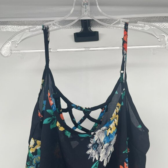 Charlotte Russe Womens Floral Tank Top Lattice Back Blue/Multi Size Medium - Picture 2 of 8